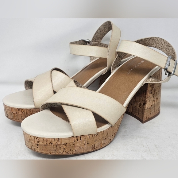 Lane Bryant Dream Cloud Cross-Front Faux Leather Platform Block Heel Beige 10.5W - Picture 1 of 16